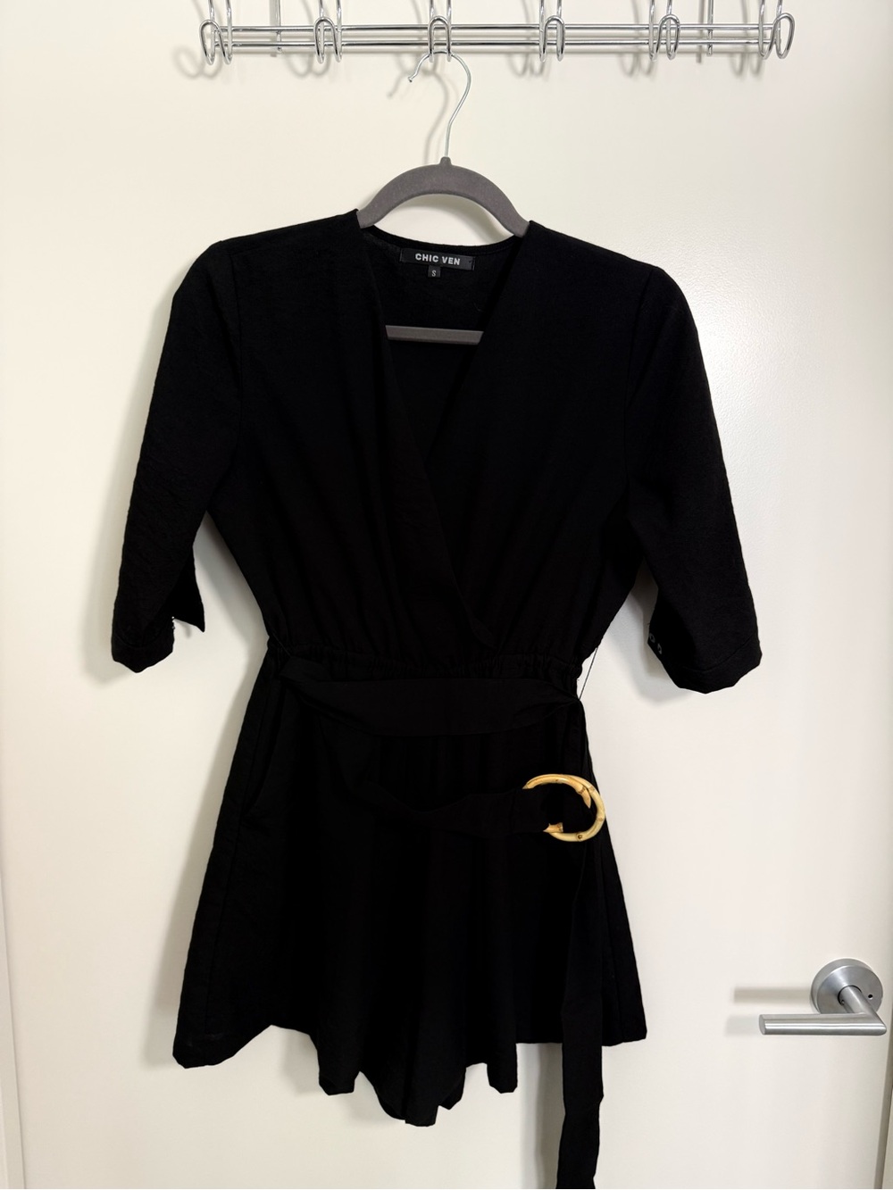 Black Mini Wrap Overall with Gold Buckle